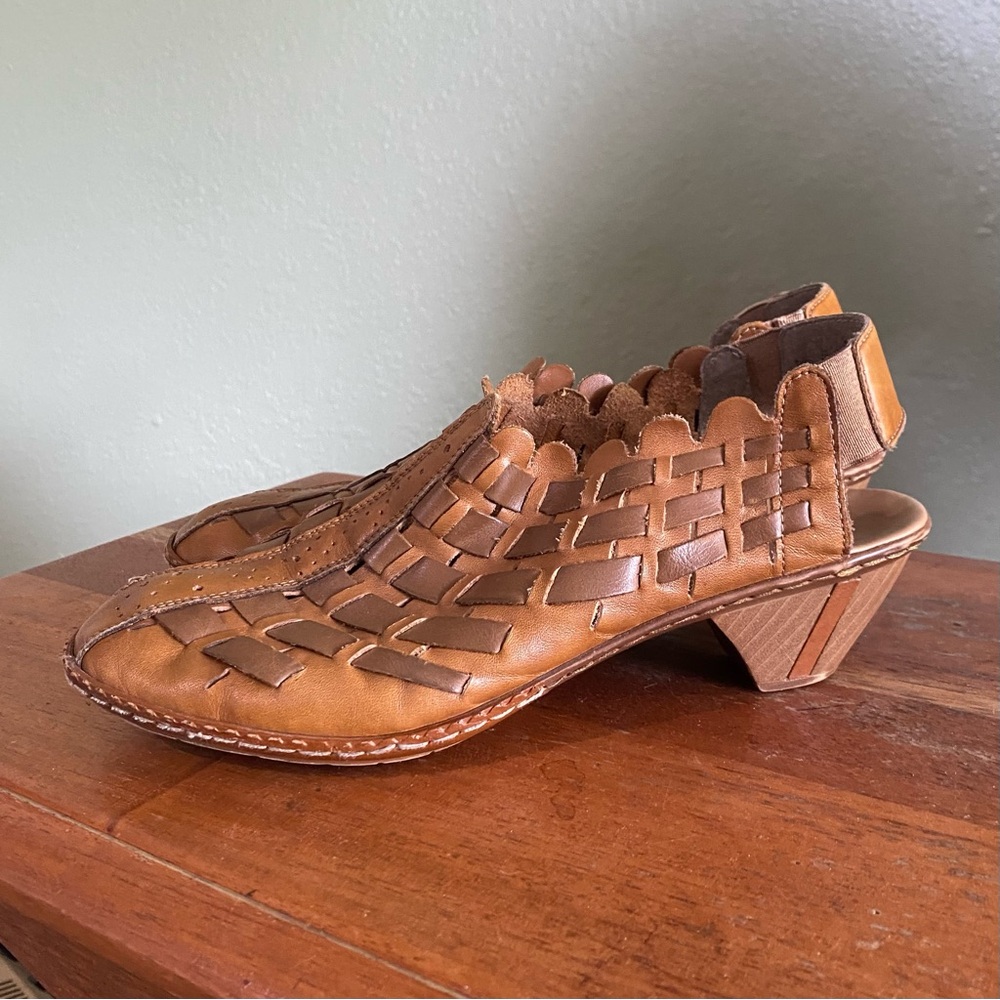 Rieker Sina Shoes EU 38 Brown Leather Anti Stress Weave Slingback Heel US 7 - Picture 3 of 13